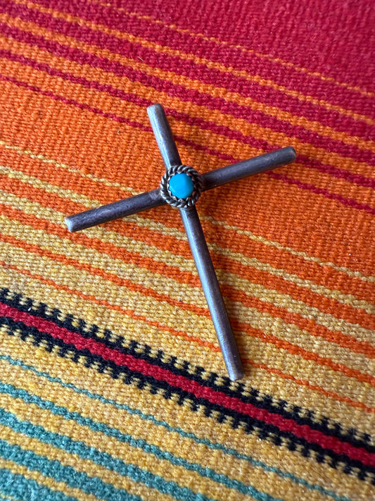 Vintage Sterling and Turquoise Cross Pendant (MA)