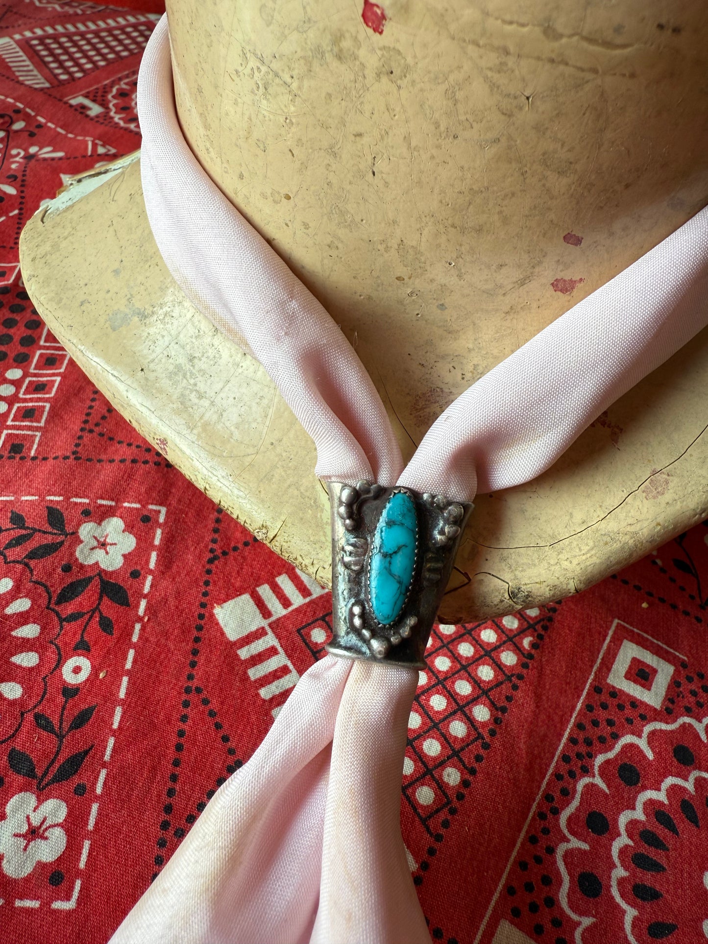 Vintage Sterling and Turquoise Bandana Slide (MA)