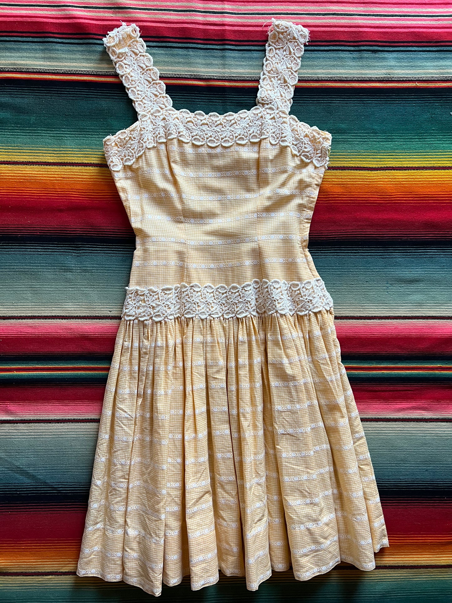 1950s Handmade Marigold & Lace Dress
