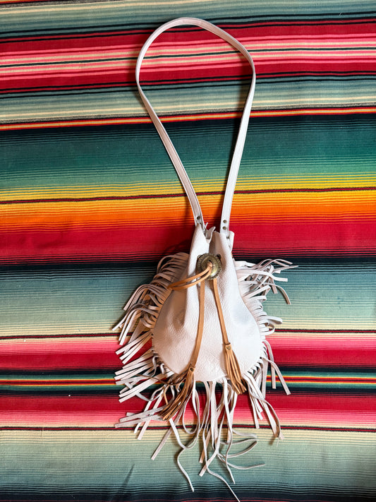 Native Rainbow White Leather Fringe Bag