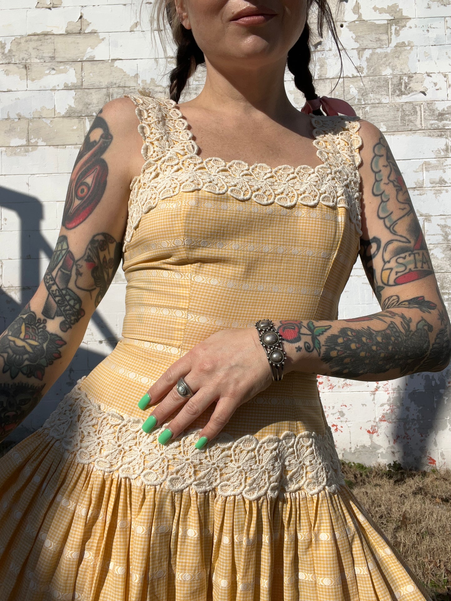 1950s Handmade Marigold & Lace Dress
