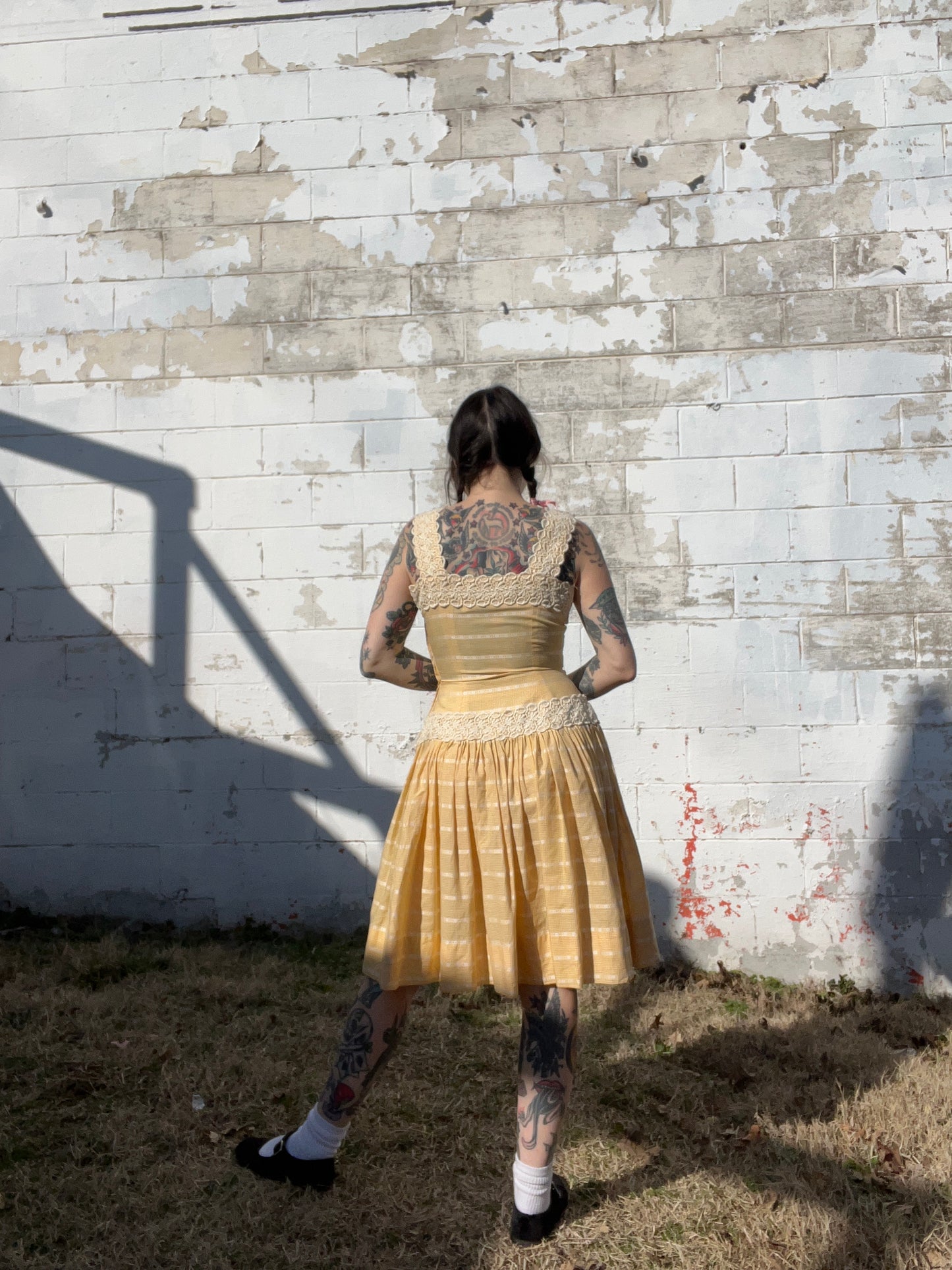 1950s Handmade Marigold & Lace Dress