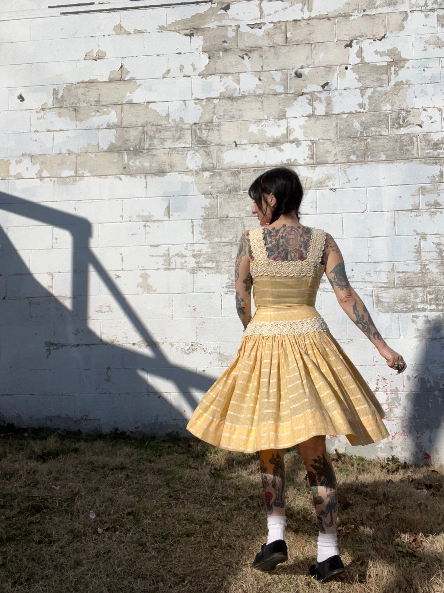 1950s Handmade Marigold & Lace Dress