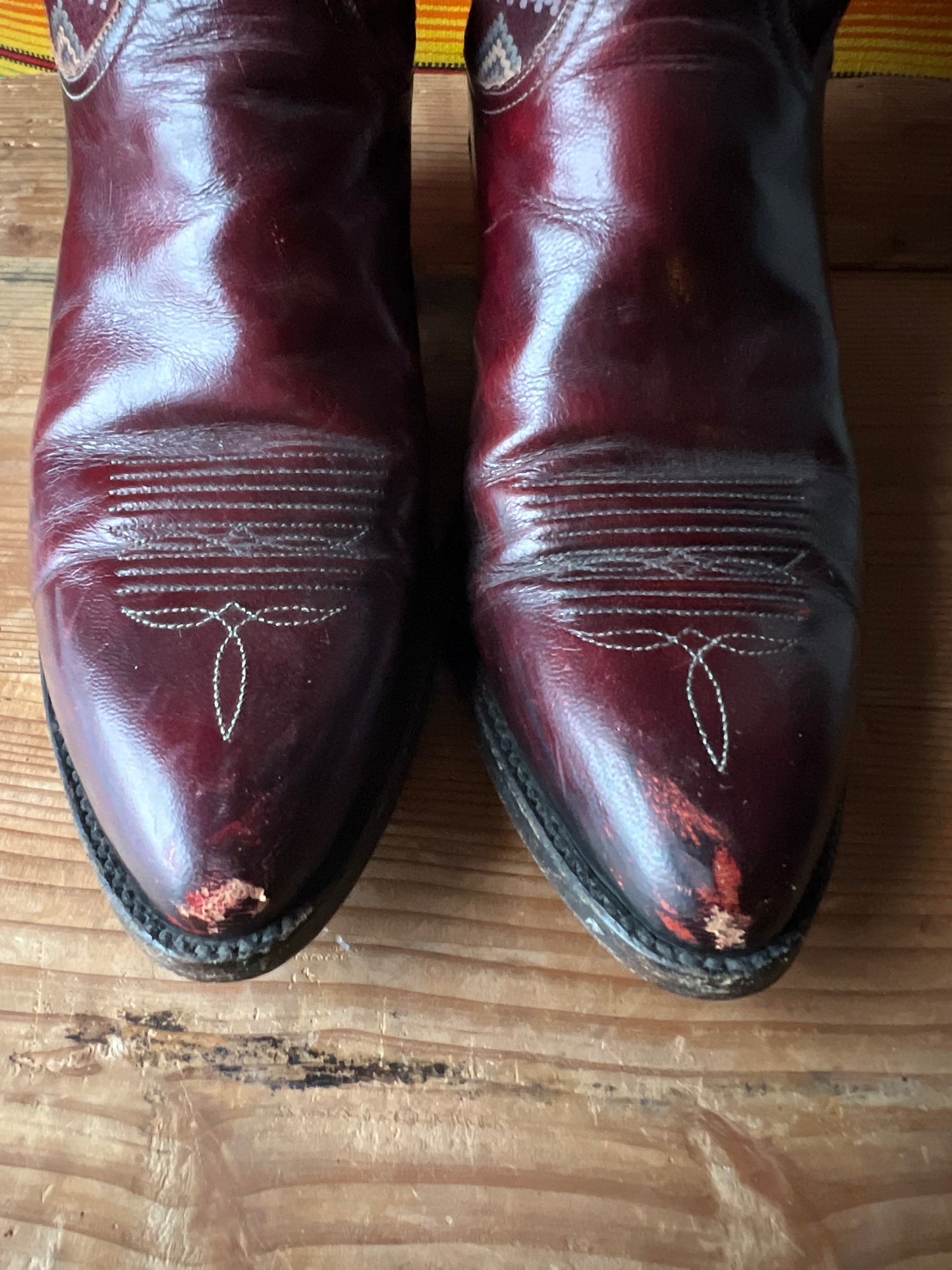 Vintage Lucchese Cowboy Boots Oxblood Red Woven Suede Womens Size 7