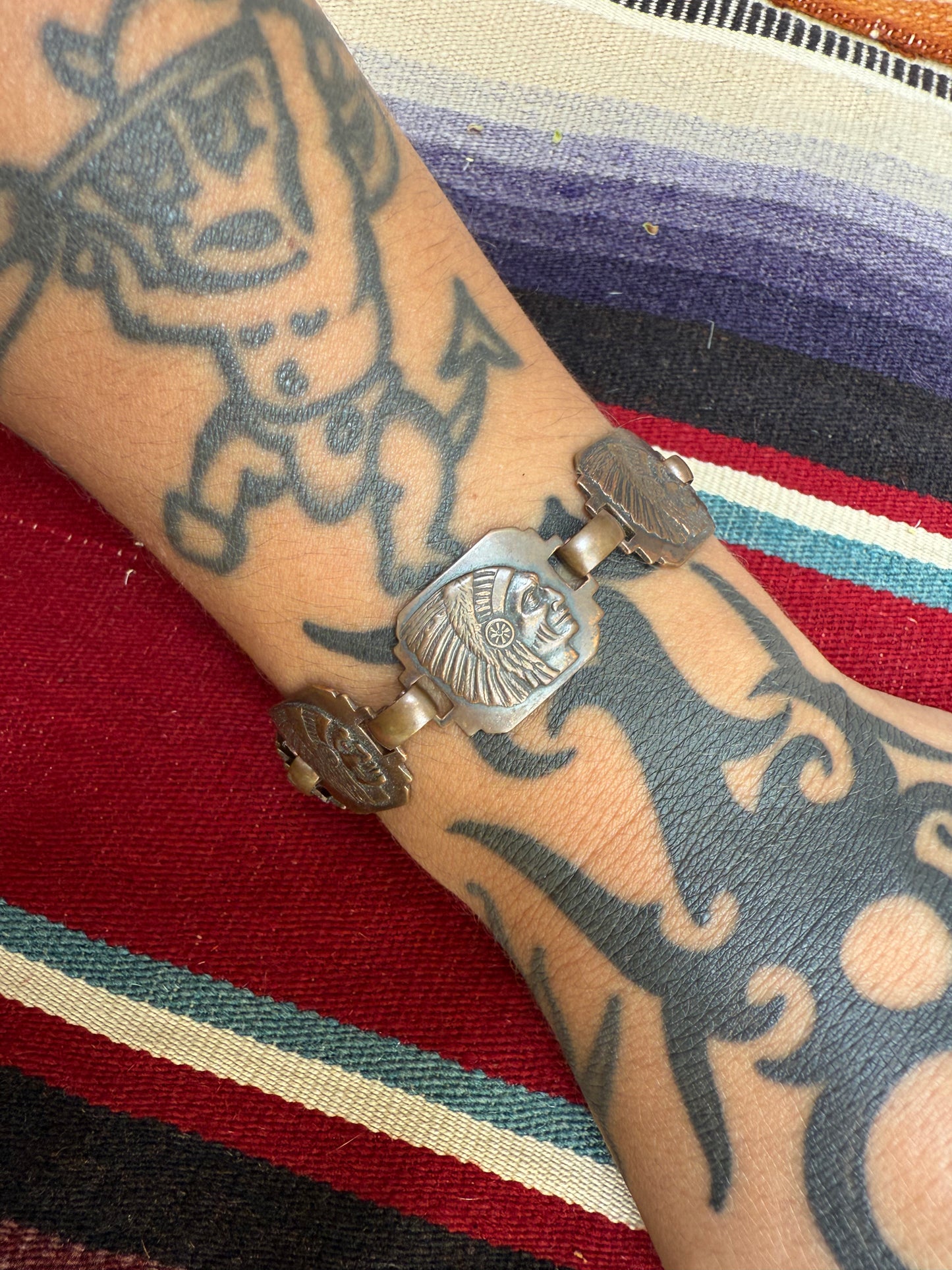 Vintage Indian Chief Chocolate Brown Copper Bracelet 7 1/4” (MA)