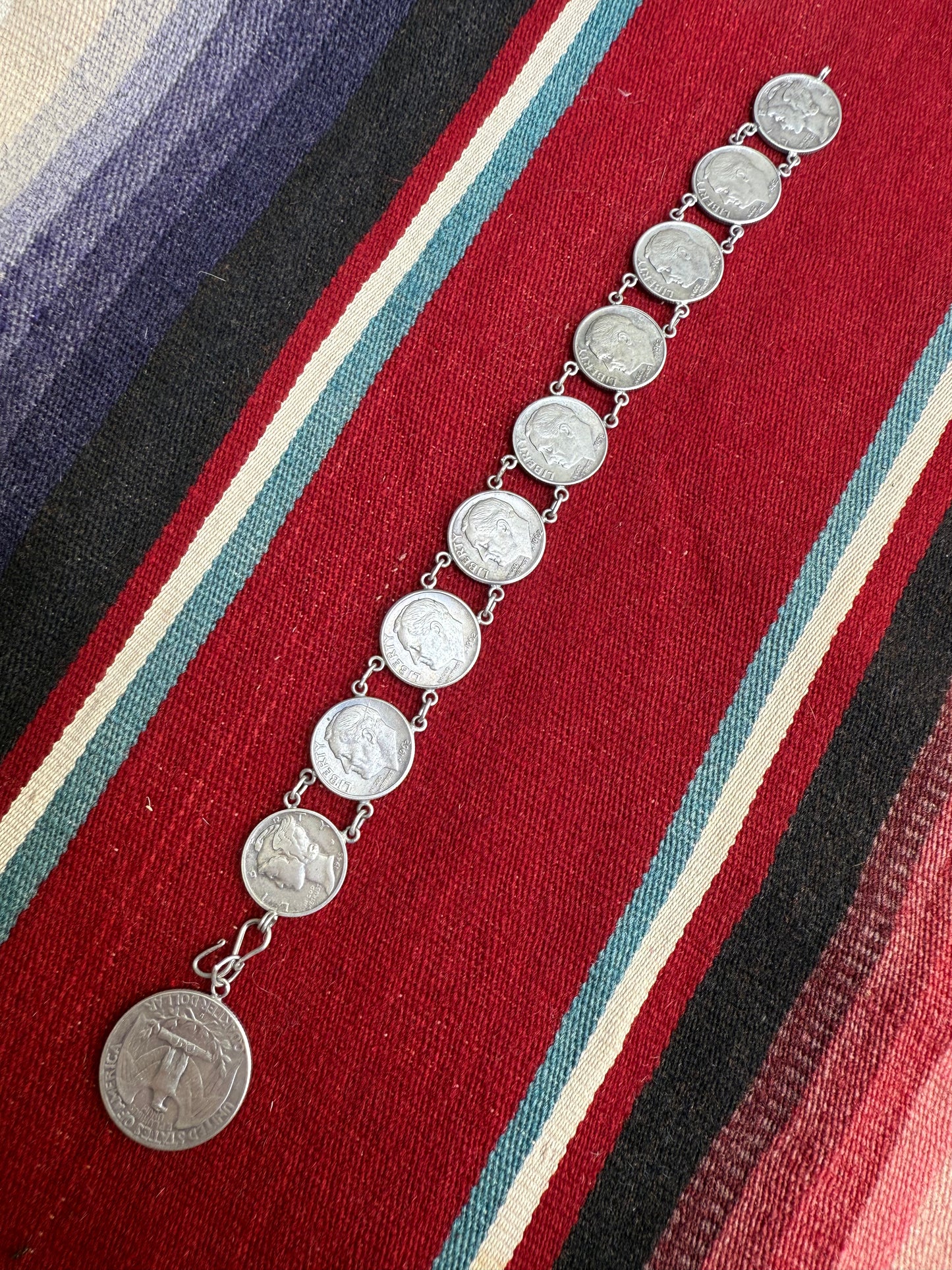 Vintage Roosevelt and Mercury dime, Washington  quarter bracelet (MA)