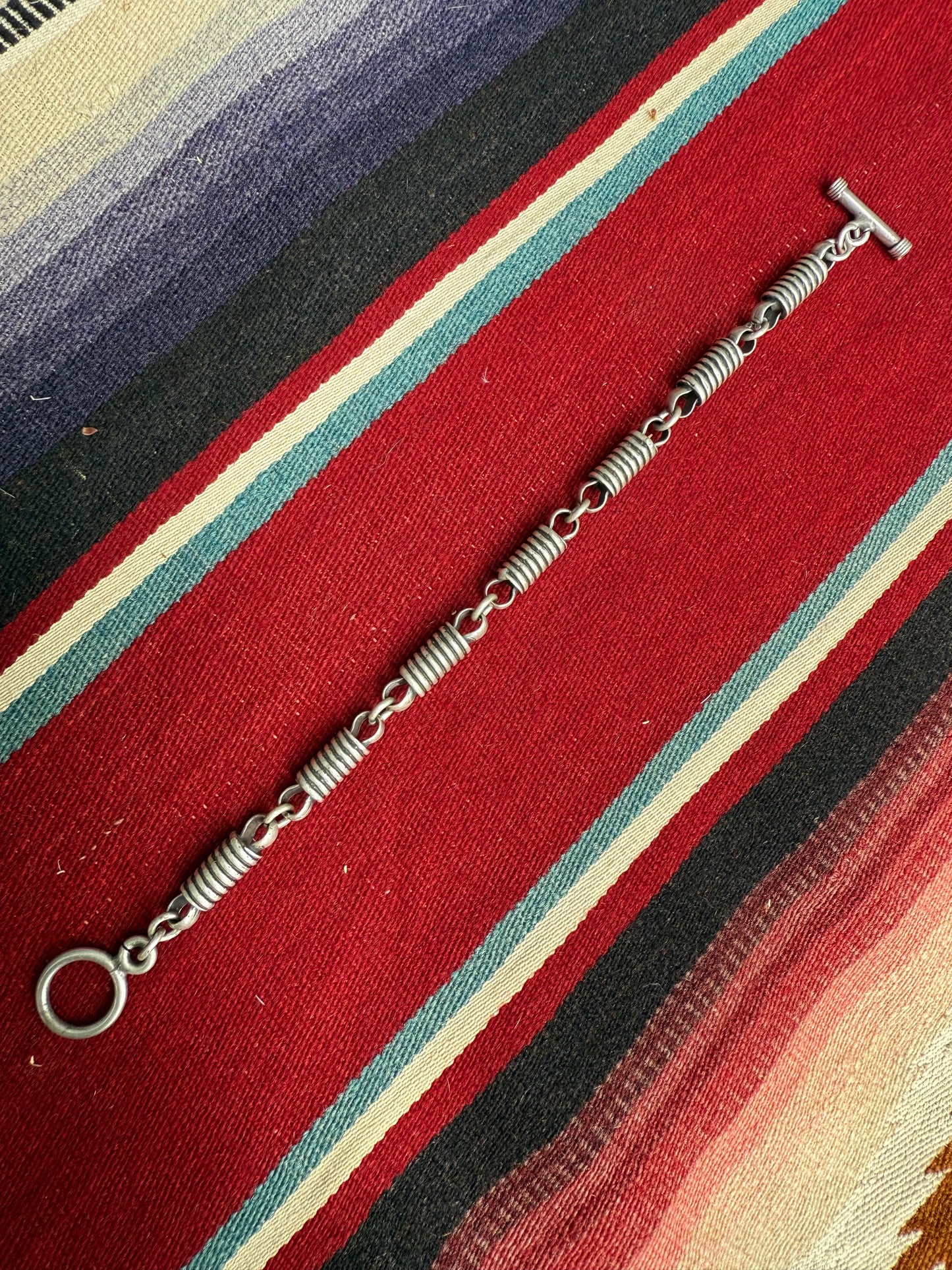 Vintage Sterling T-Bar Clasp and Rolled Link Bracelet 8 1/2” (MA)