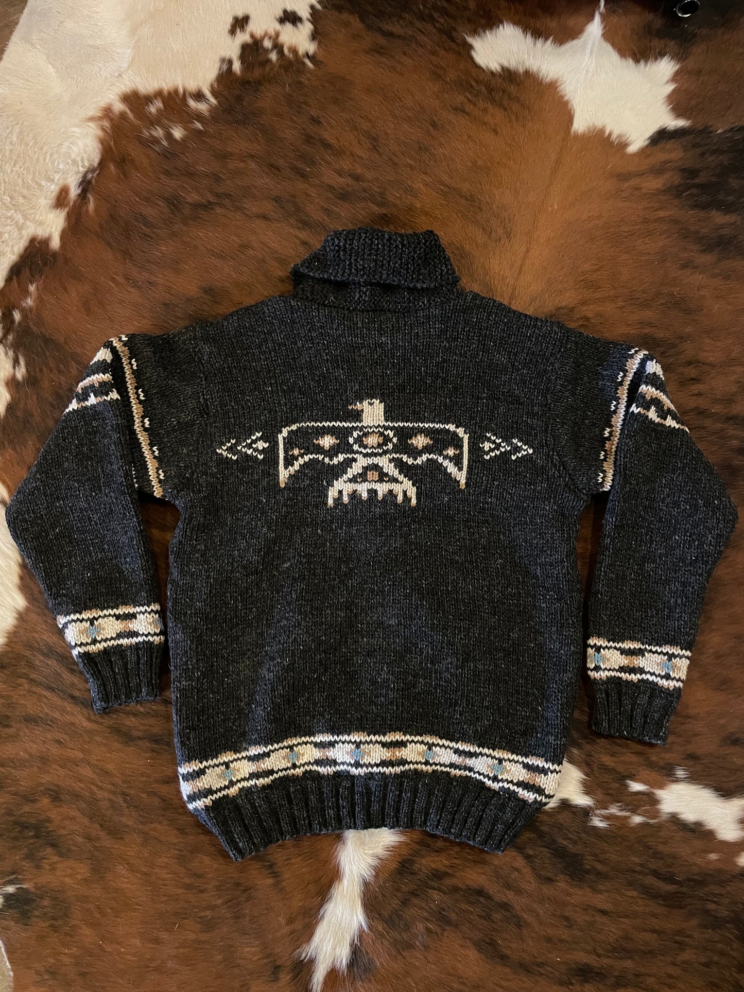 Men's Black Wool Knit Sweater with Eagle