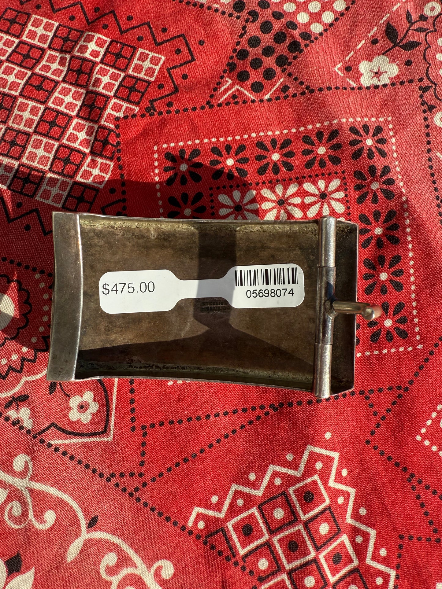 vintage Mexican sterling Silver Horse Head HorseShoe - abalone belt buckle (MA)