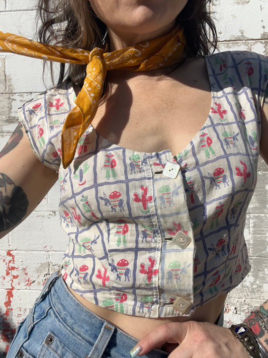 40s Mexican Novelty Print Top