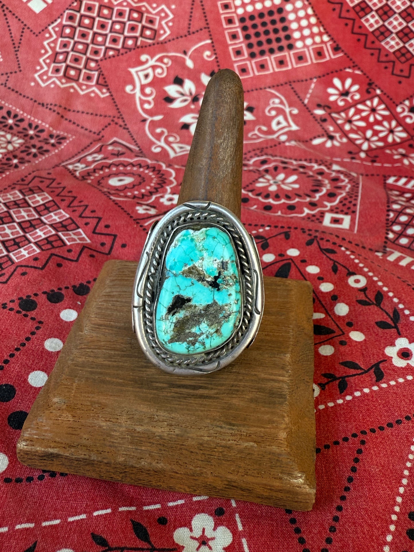 Large Turquoise Stamped Side Panel Ring (MA)