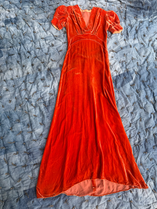 1930s Orange Velvet Dress (PS)