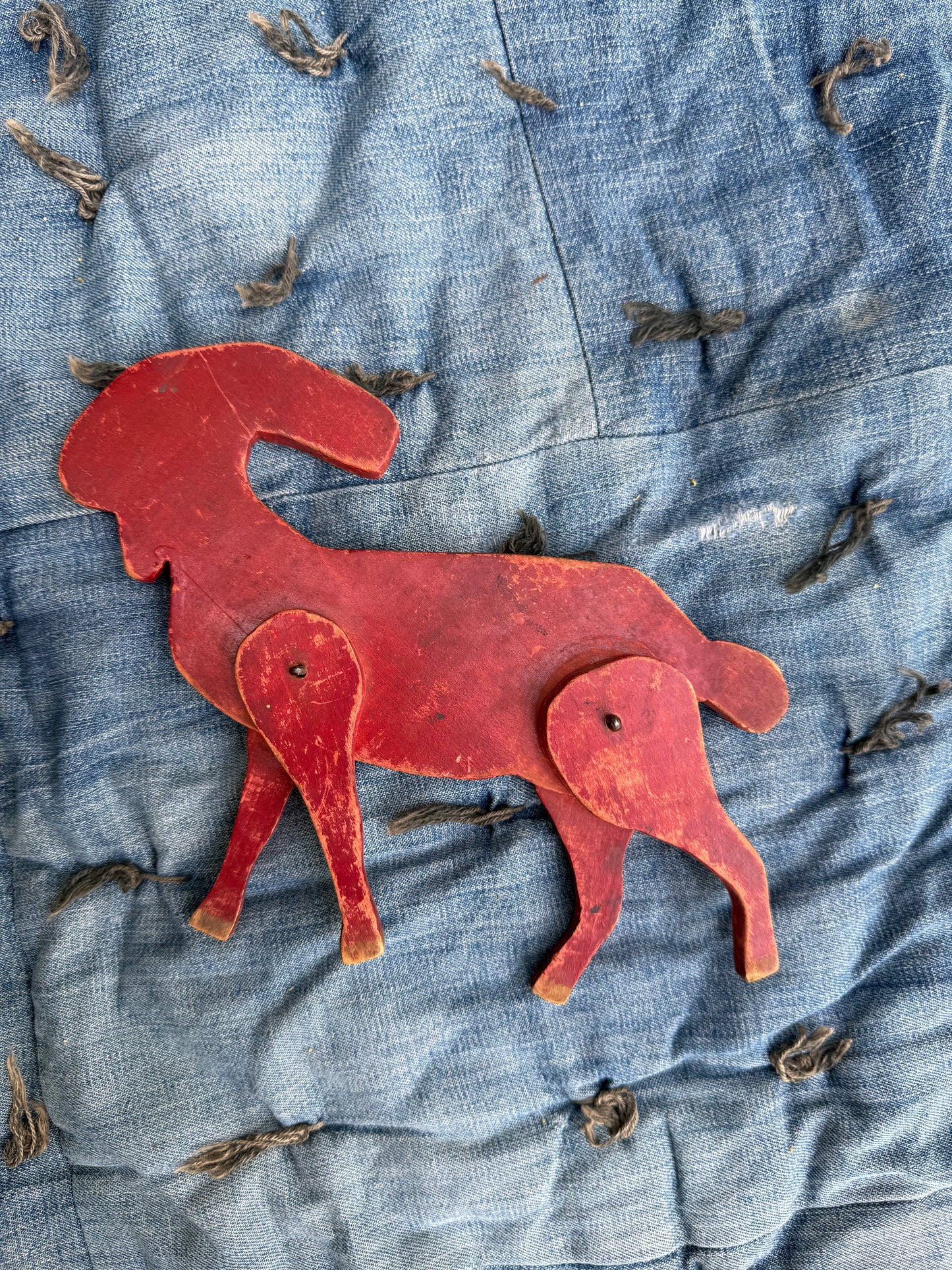 1800s Handmade Articulated Wood Goat (PS)