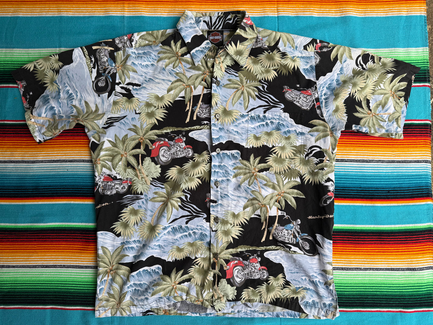 Harley Davidson Black Cotton Hawaiian Shirt