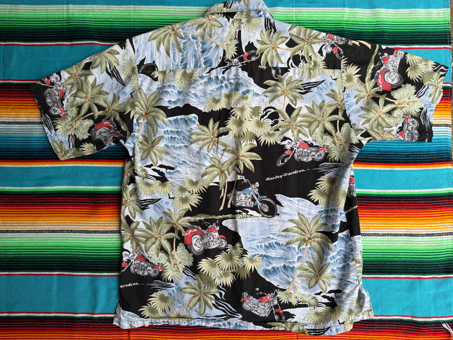 Harley Davidson Black Cotton Hawaiian Shirt