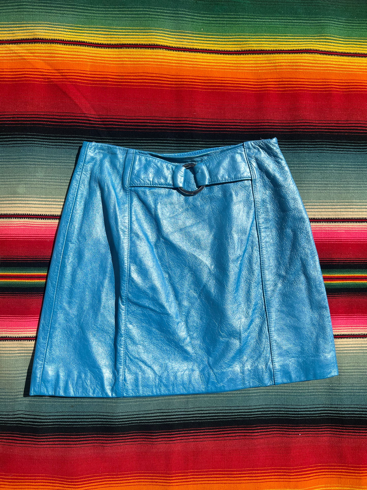 Vintage Metallic Blue Leather Mini Skirt