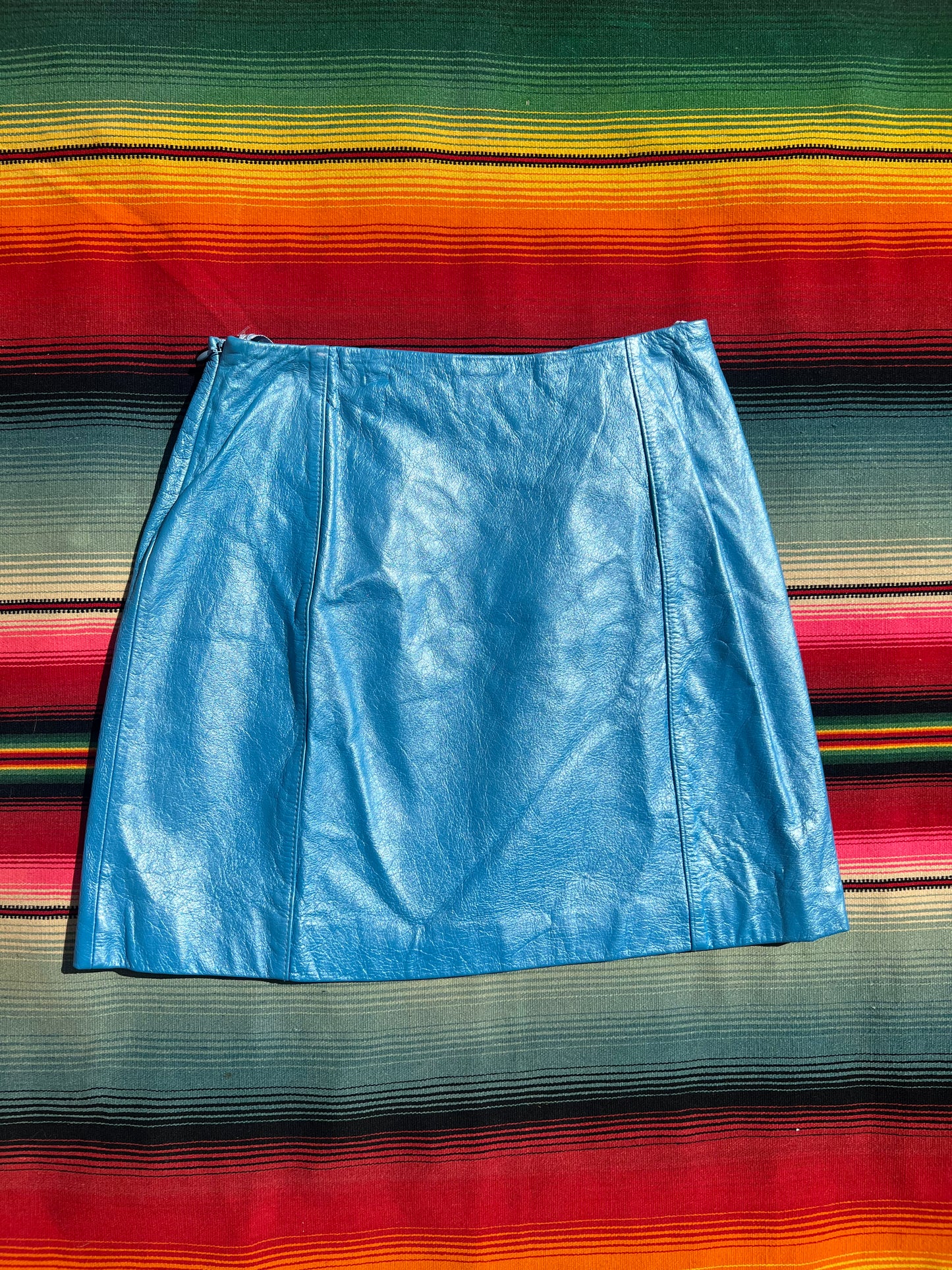 Vintage Metallic Blue Leather Mini Skirt