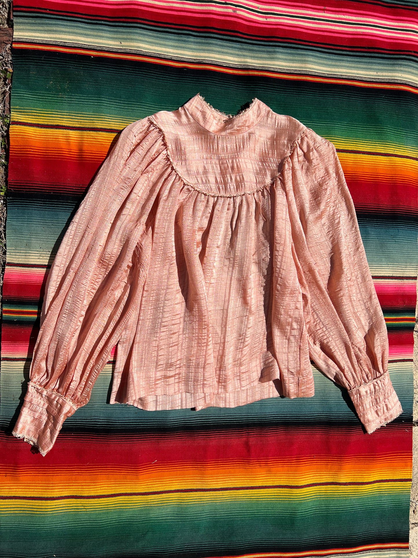 Vintage Silk Peach Balloon Sleeve Blouse