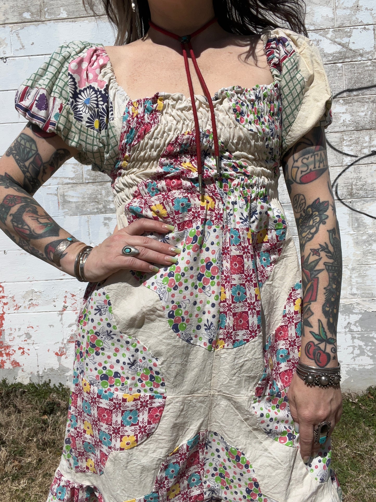 Handmade Quilt Topper Puff Sleeve Dress