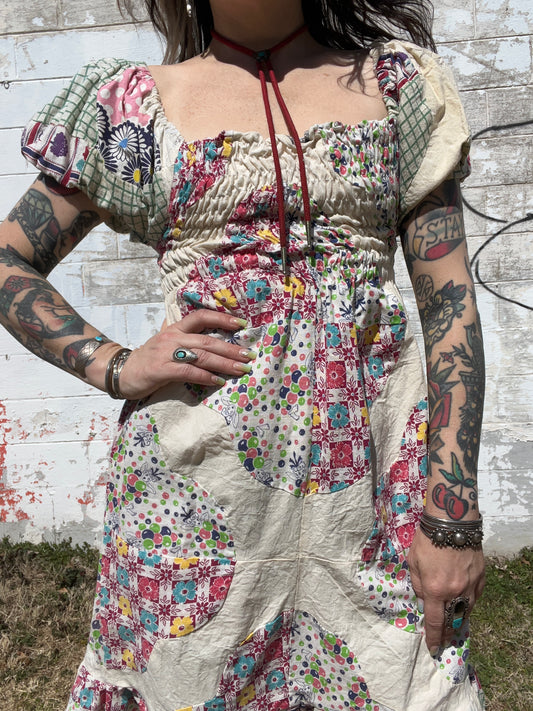 Handmade Quilt Topper Puff Sleeve Dress