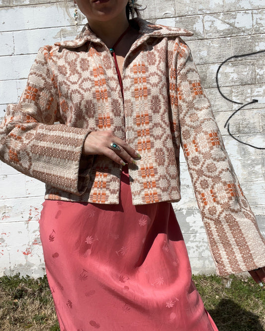 Handmade Crop Quilt Coat (Light Pink Flower)