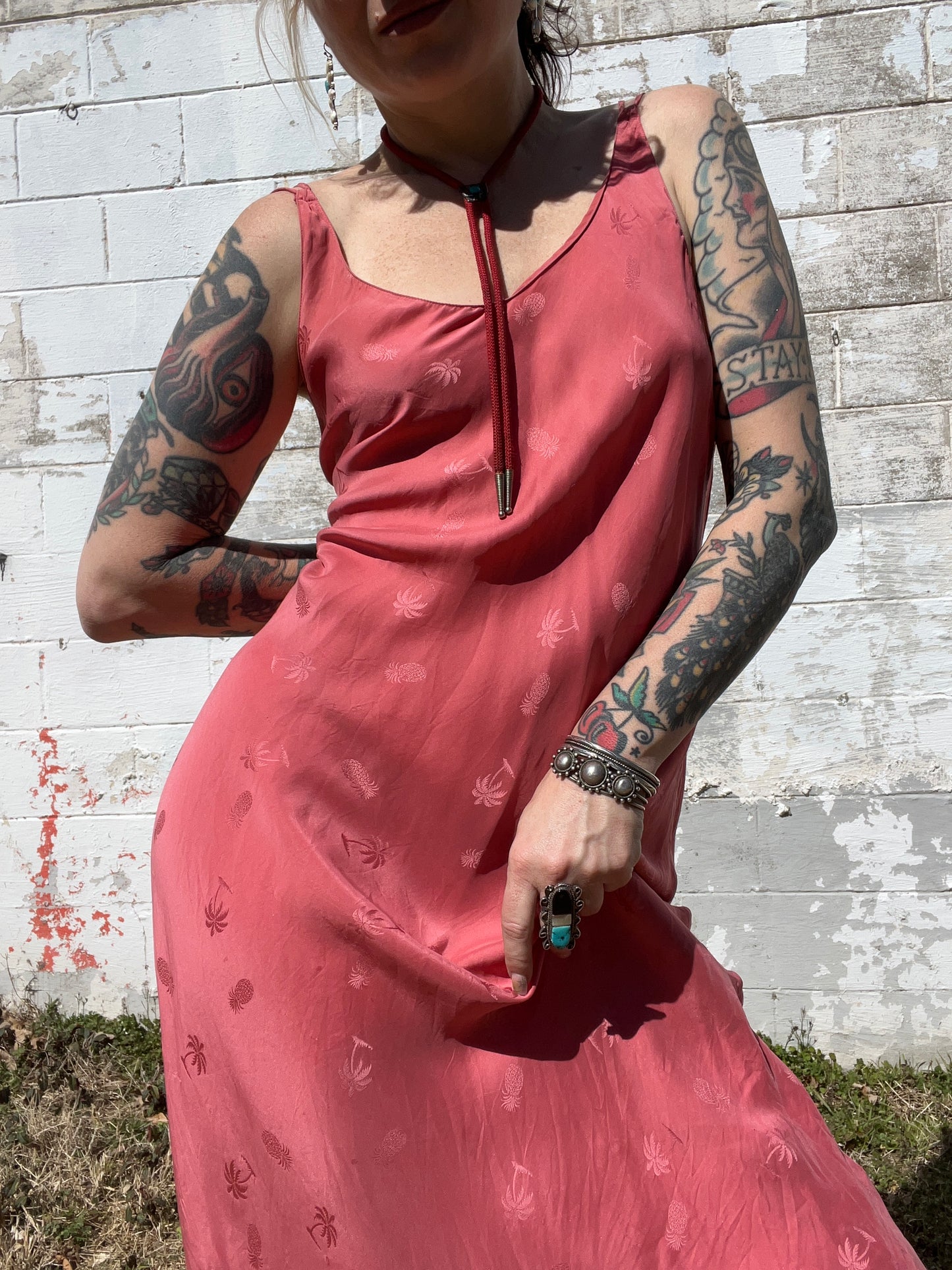 Vintage Pink Silk Maxi Slip Dress