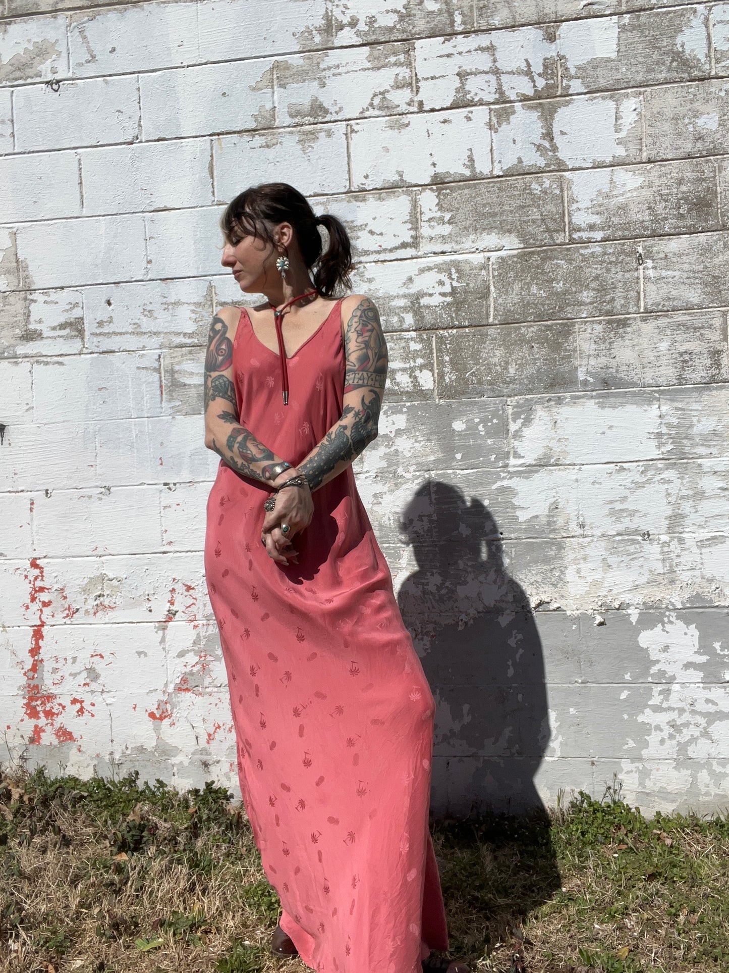 Vintage Pink Silk Maxi Slip Dress