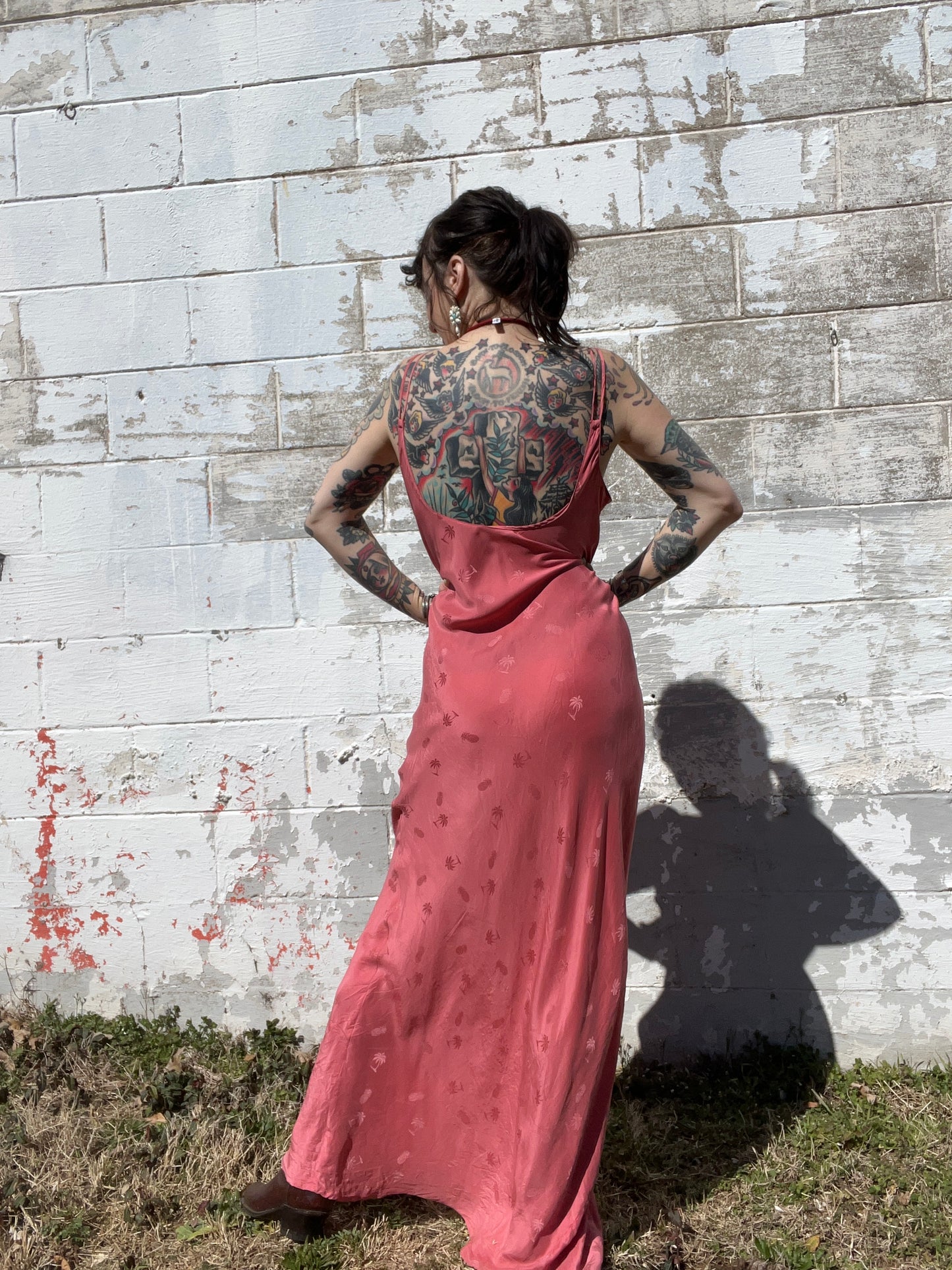 Vintage Pink Silk Maxi Slip Dress