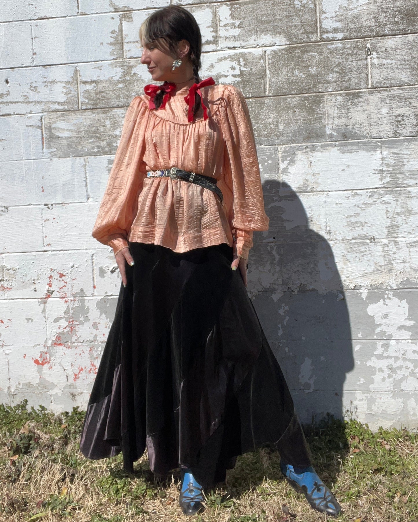 Vintage Black Velvet & Satin Maxi Skirt