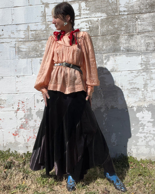 Vintage Black Velvet & Satin Maxi Skirt