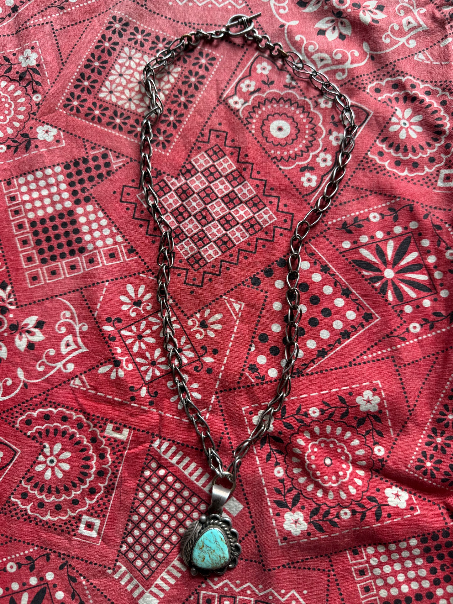 Mexican Sterling Pendant Turquoise w/ Chain (MA)