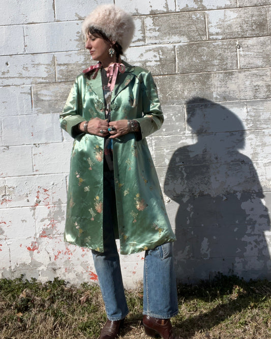 Vintage Mint Green Satin Duster Coat