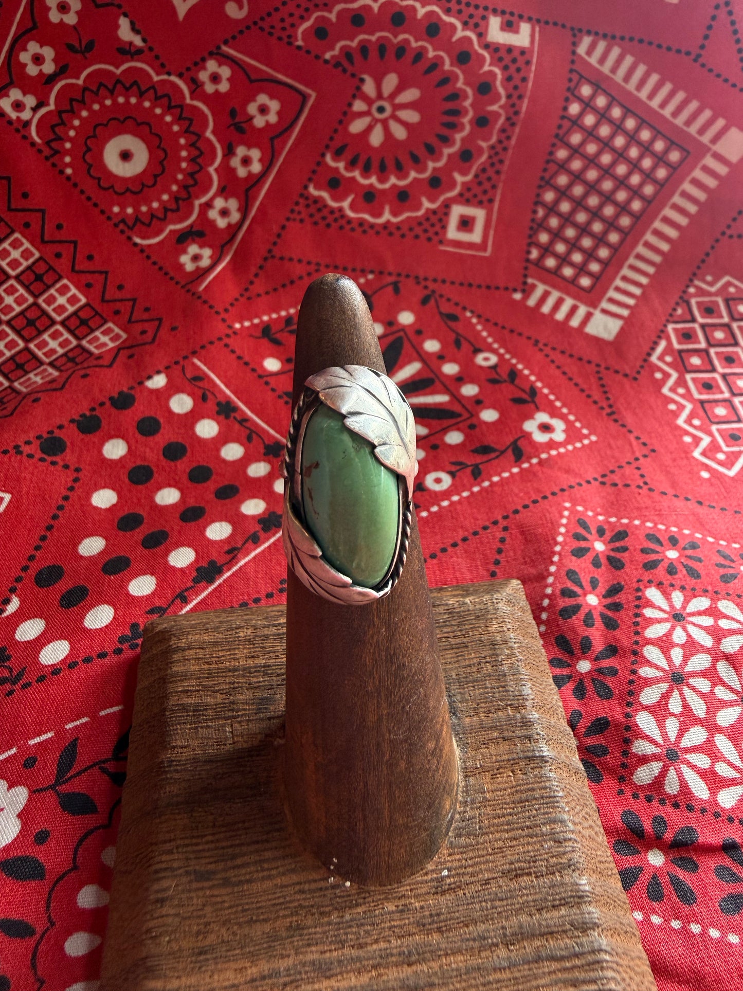 Turquoise and Sterling Leaf Ring size 3.75 (C)