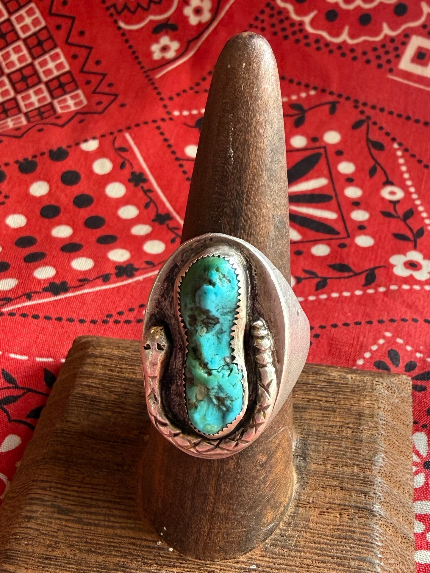 vintage sterling and turquoise snake ring (MA)