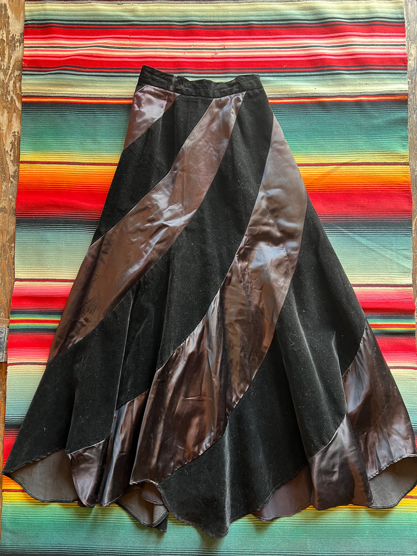 Vintage Black Velvet & Satin Maxi Skirt
