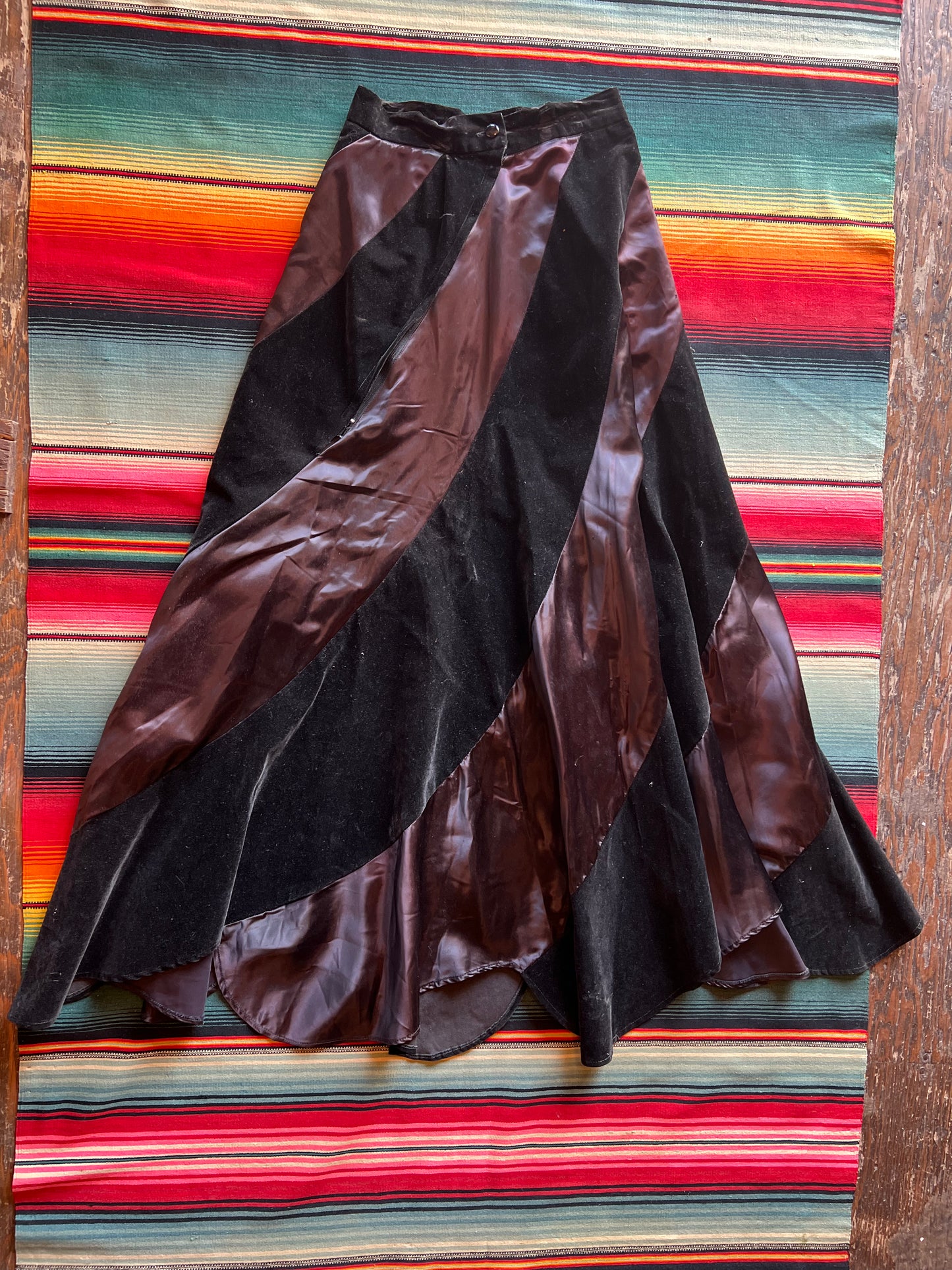 Vintage Black Velvet & Satin Maxi Skirt