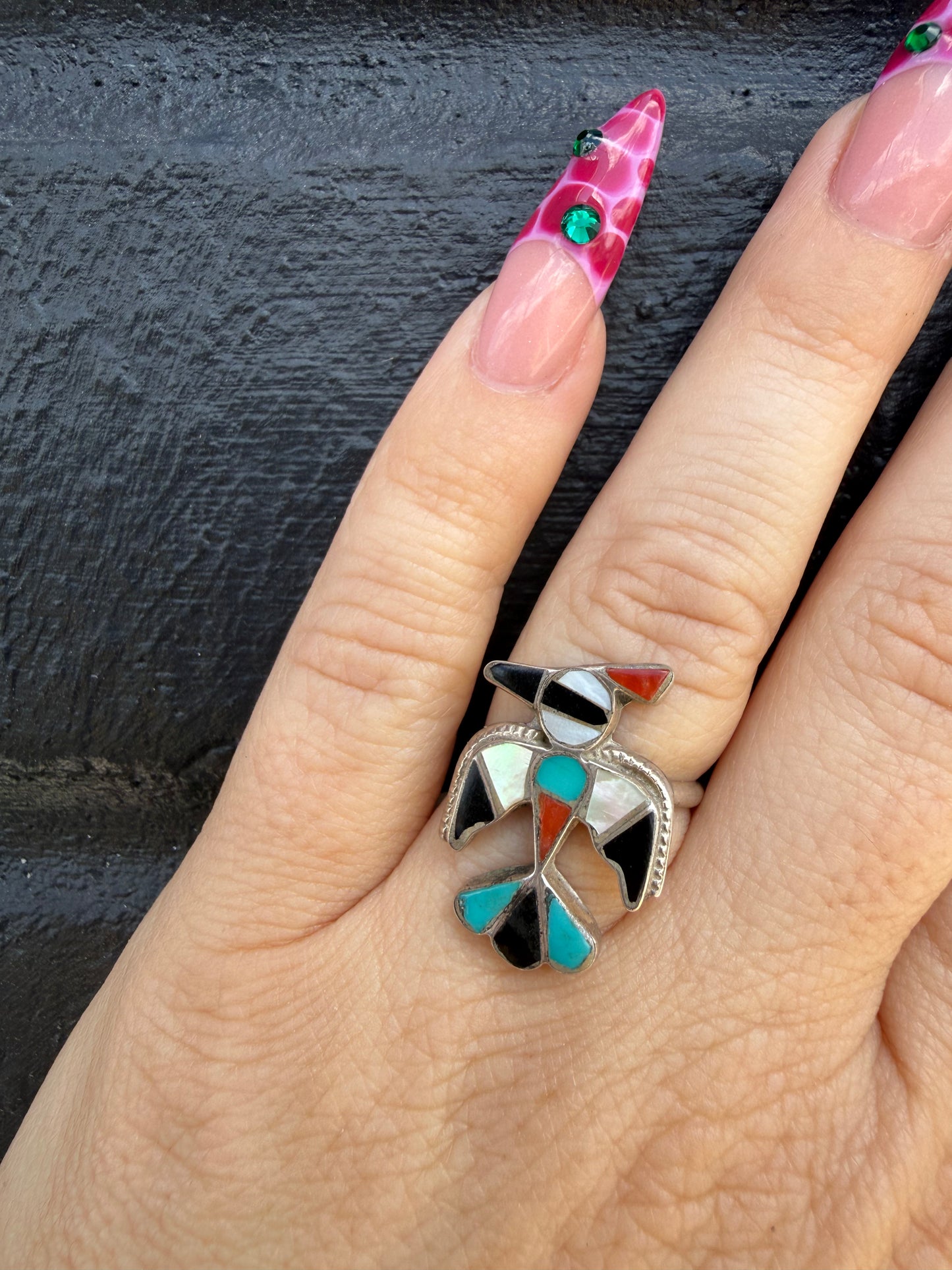 Zuni thunderbird sterling ring (MA)