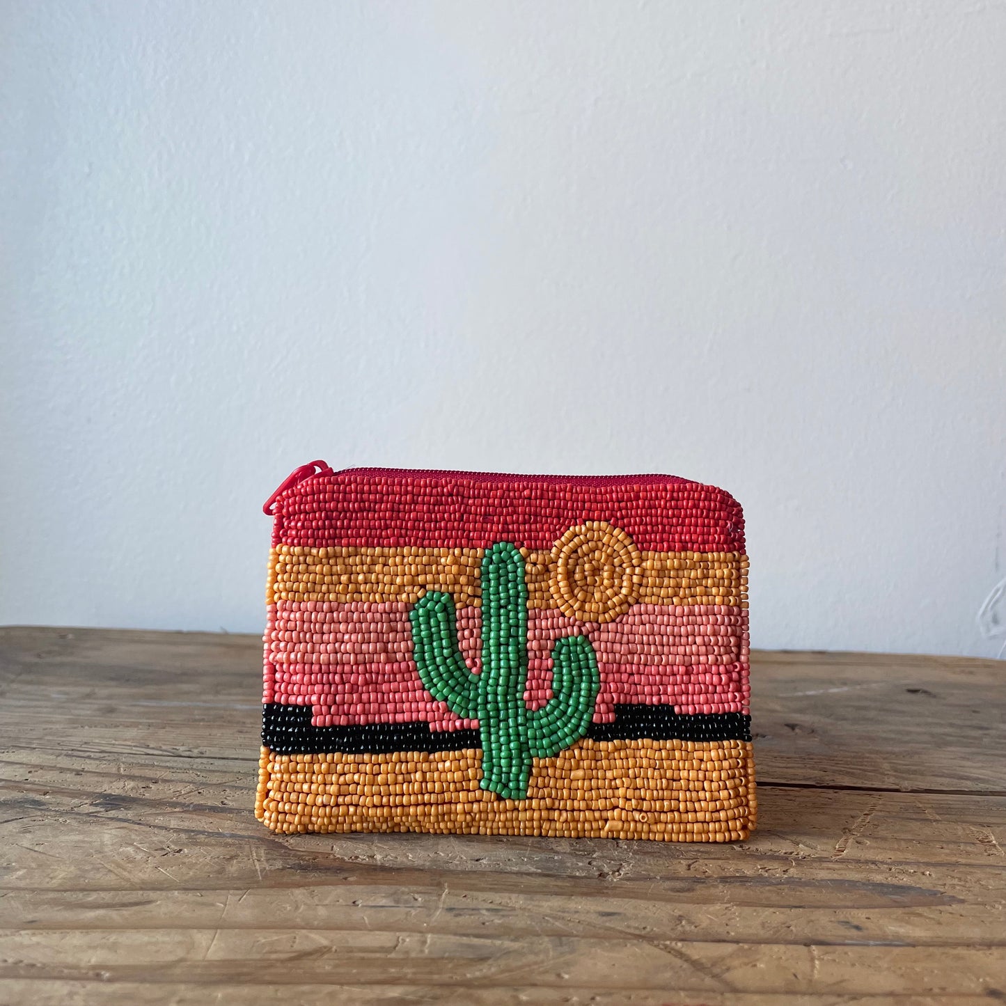 Orange Cactus Beaded Coin Purse