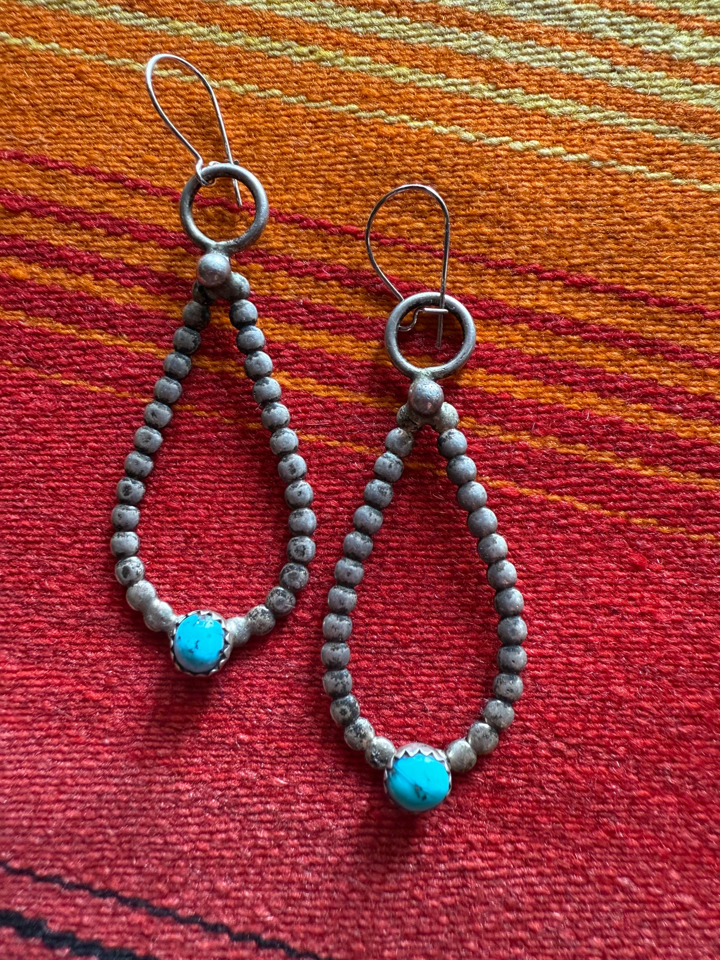 Vintage Turquoise and sterling beaded tear drop earrings (MA)