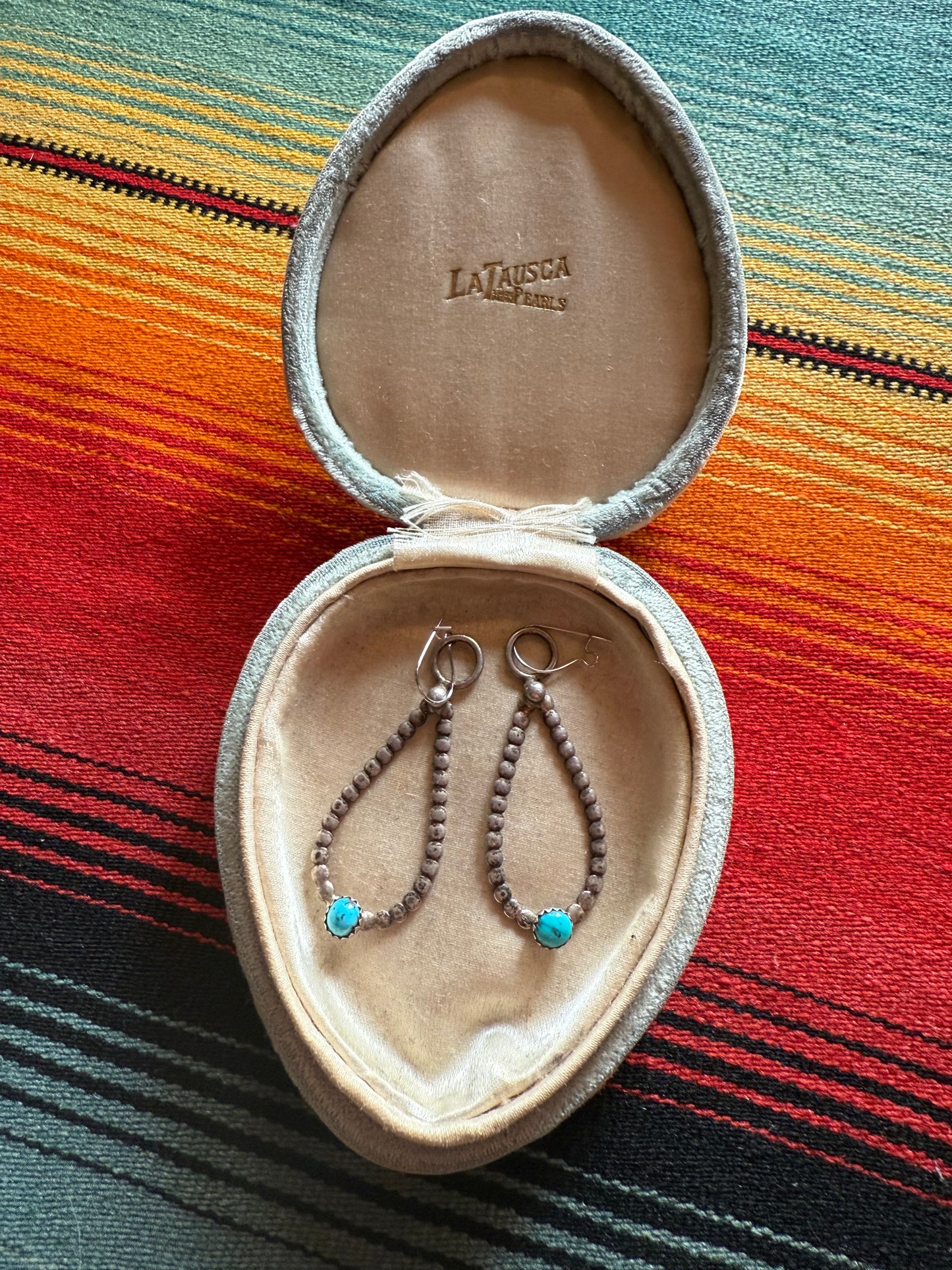 Vintage Turquoise and sterling beaded tear drop earrings (MA)
