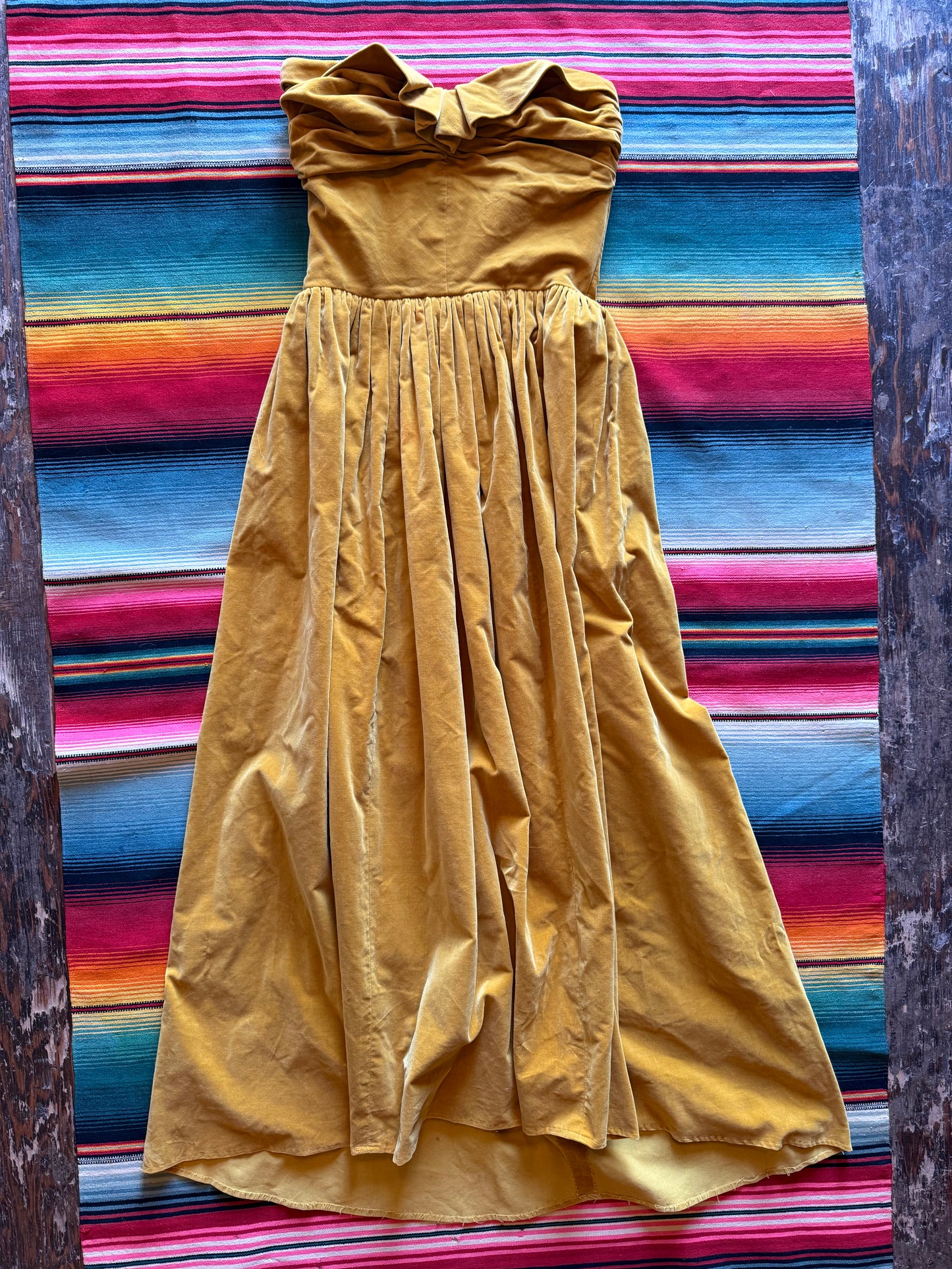 1950s Gold Velvet Strapless Dress
