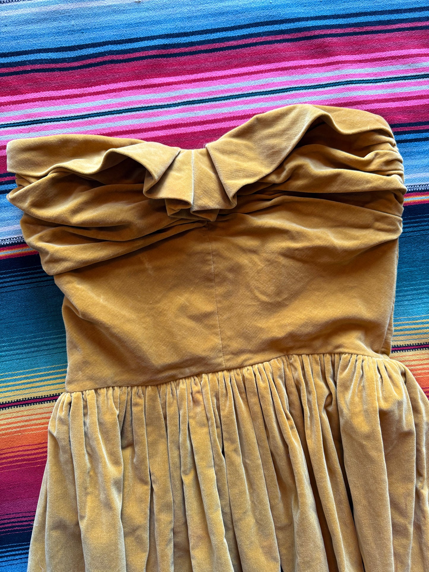 1950s Gold Velvet Strapless Dress