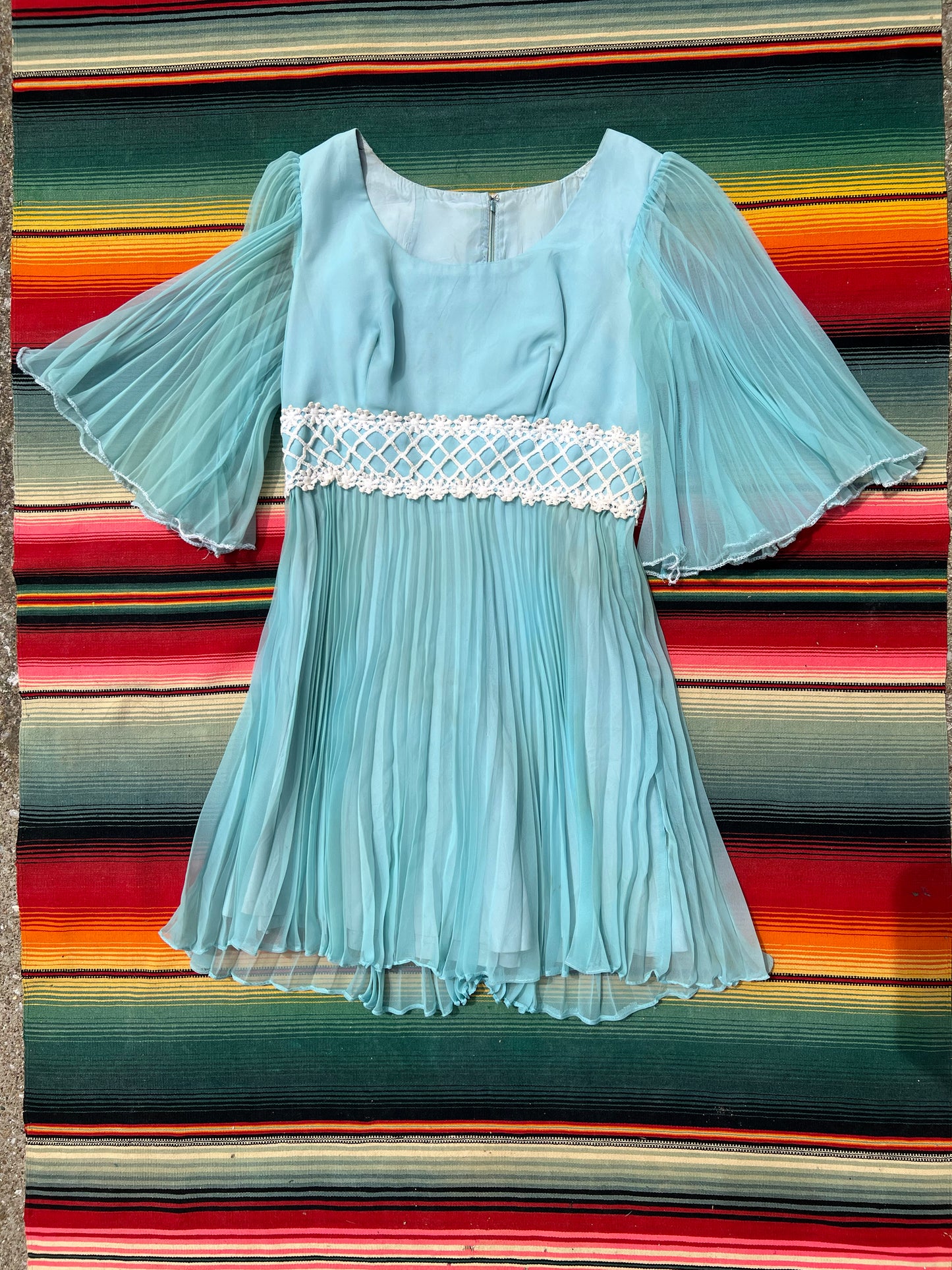 1960s Baby Blue Chiffon Mini Dress