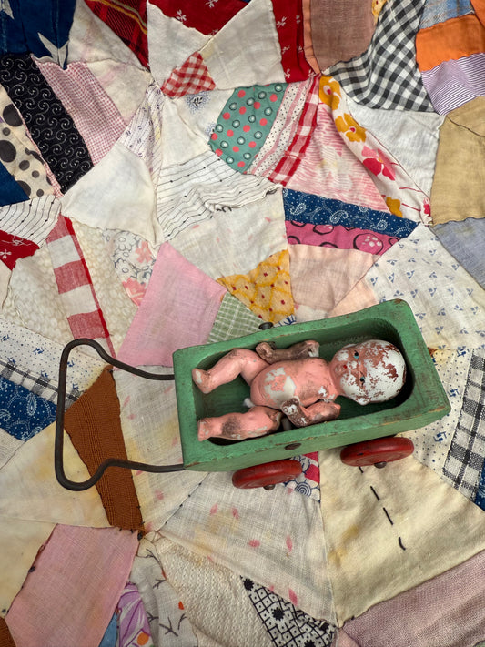 Green Antique Wyandotte Miniature Stroller w/ Porcelain Baby (PS)
