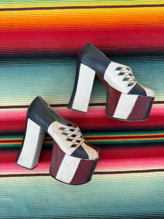 1970s Rare Glam Rock Leather Platforms 5/5.5 (LR)