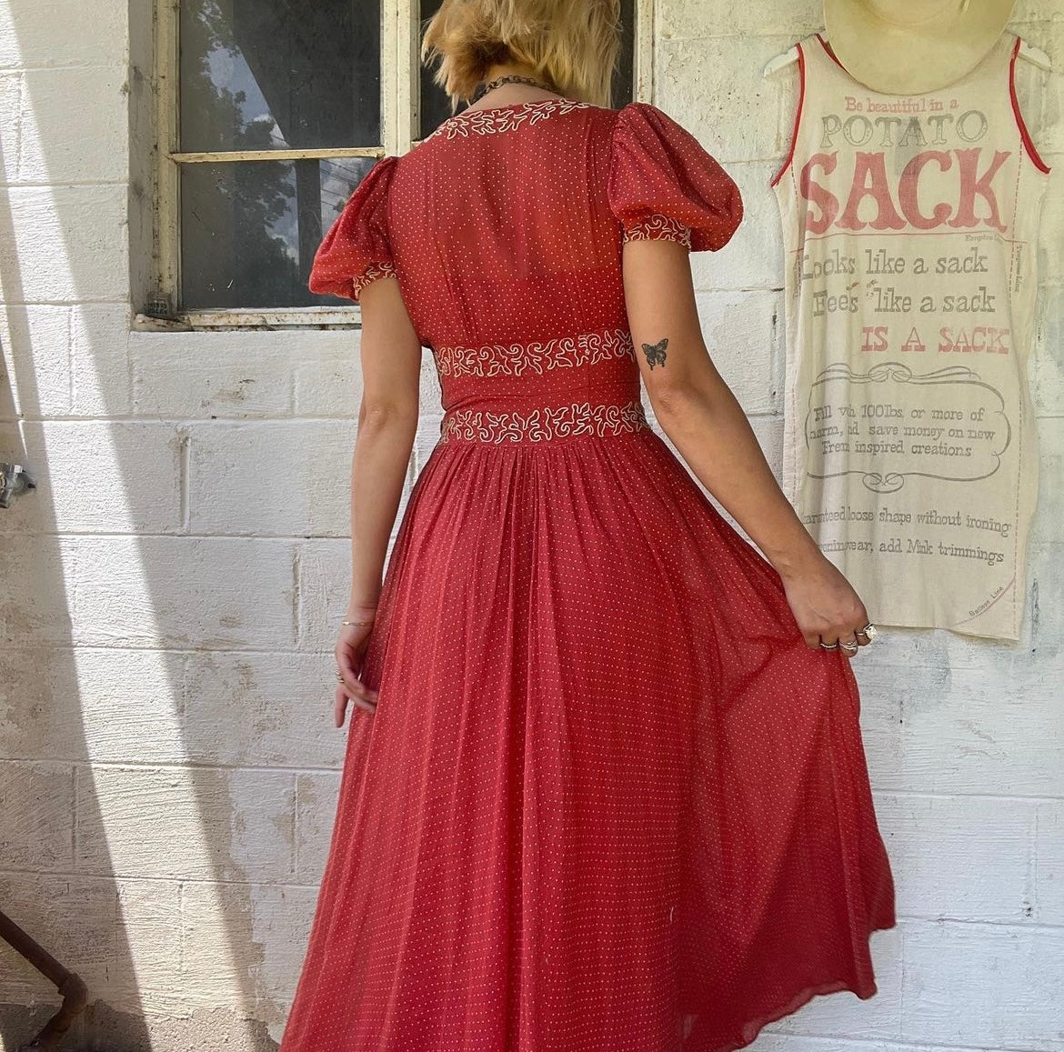 50's/60's Orange Swiss Dot Dress