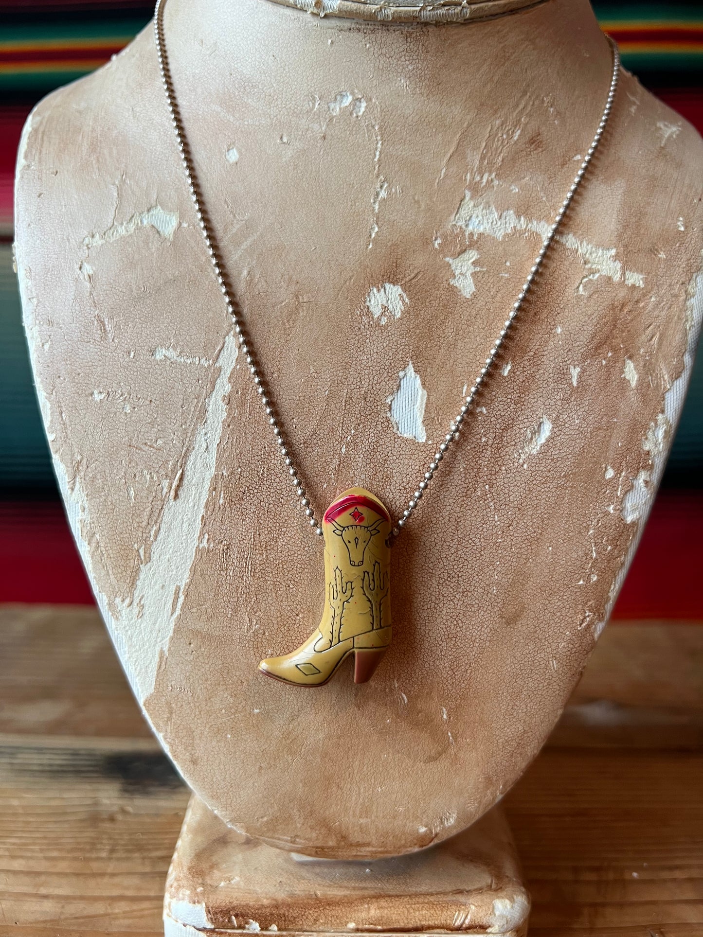 Cowgirl Boot Charm and Sterling Ball Chain Necklace (MA)
