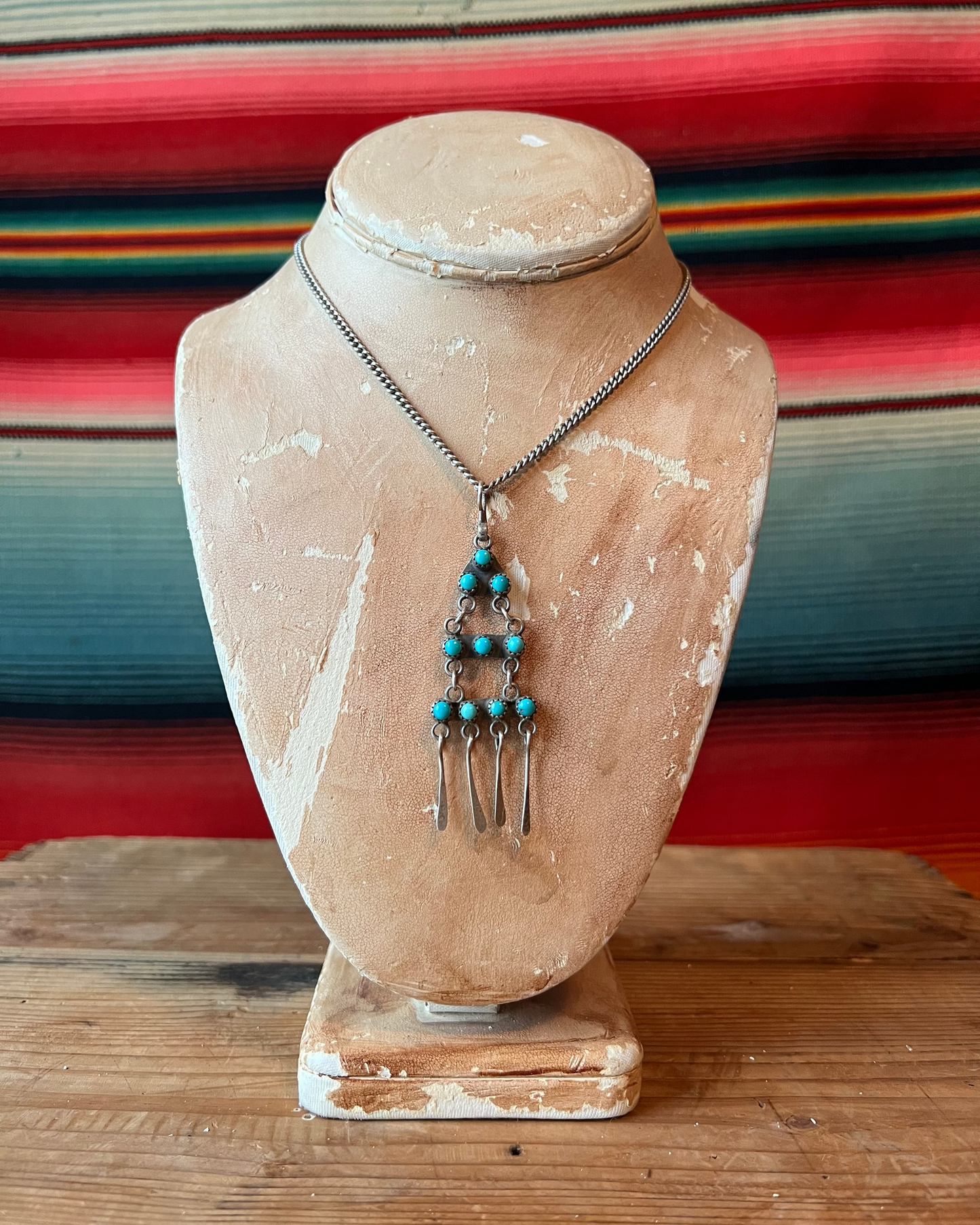 Vintage Zuni Turquoise and Sterling Charm with Sterling Necklace (MA)