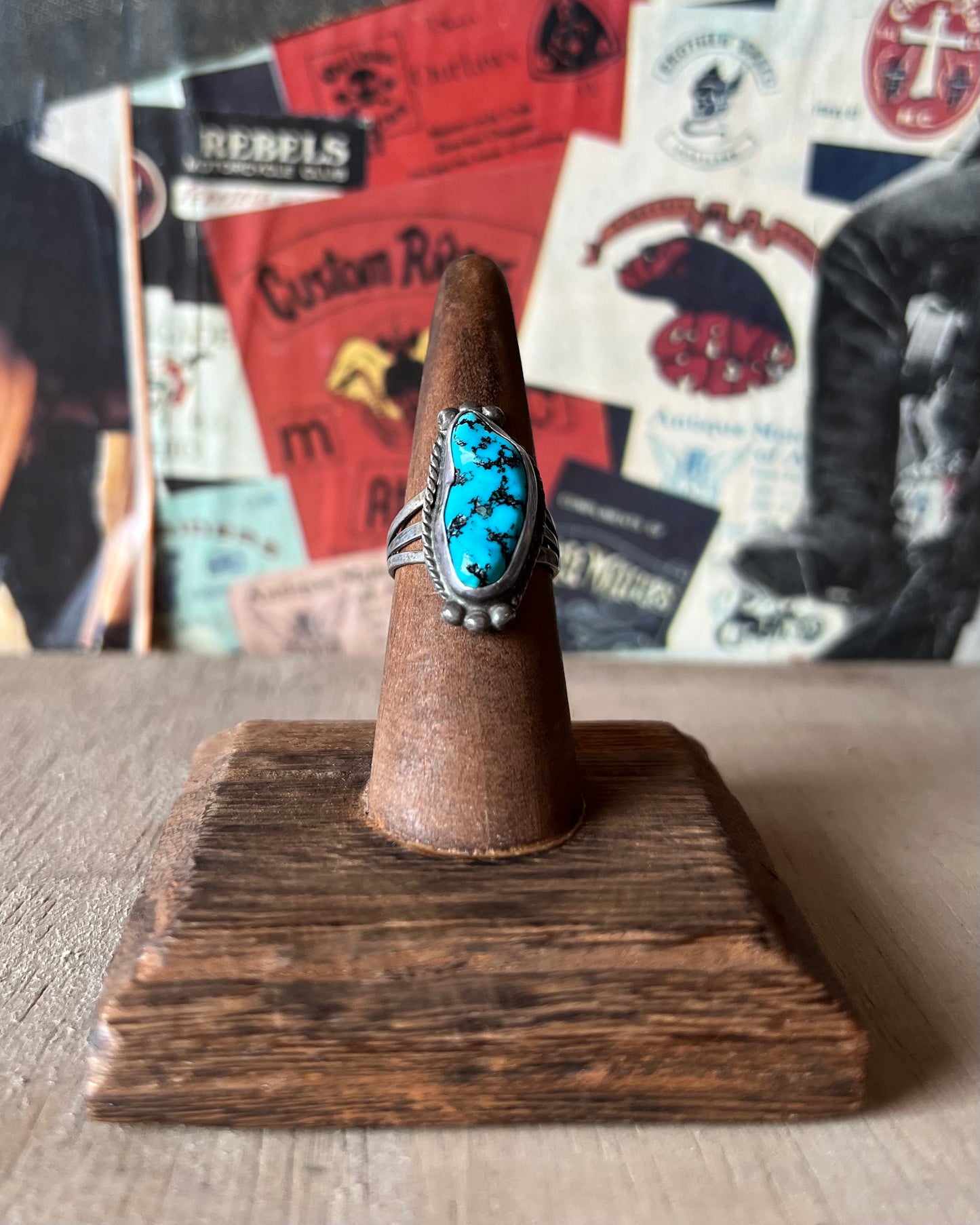 Oblong Turquoise 3 Bead Ring (MA)