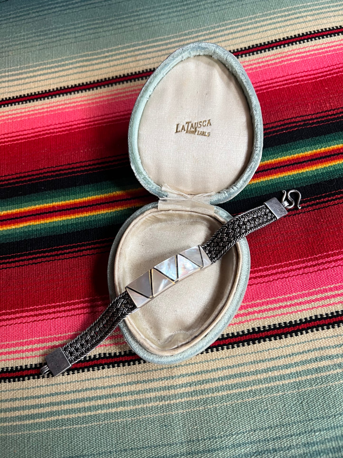 Mother of Pearl Sterling Woven Bracelet and S Clasp (MA)